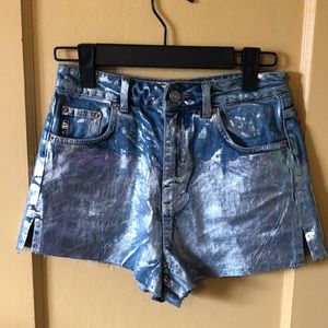 High-Waisted Foiled Denim Shorts